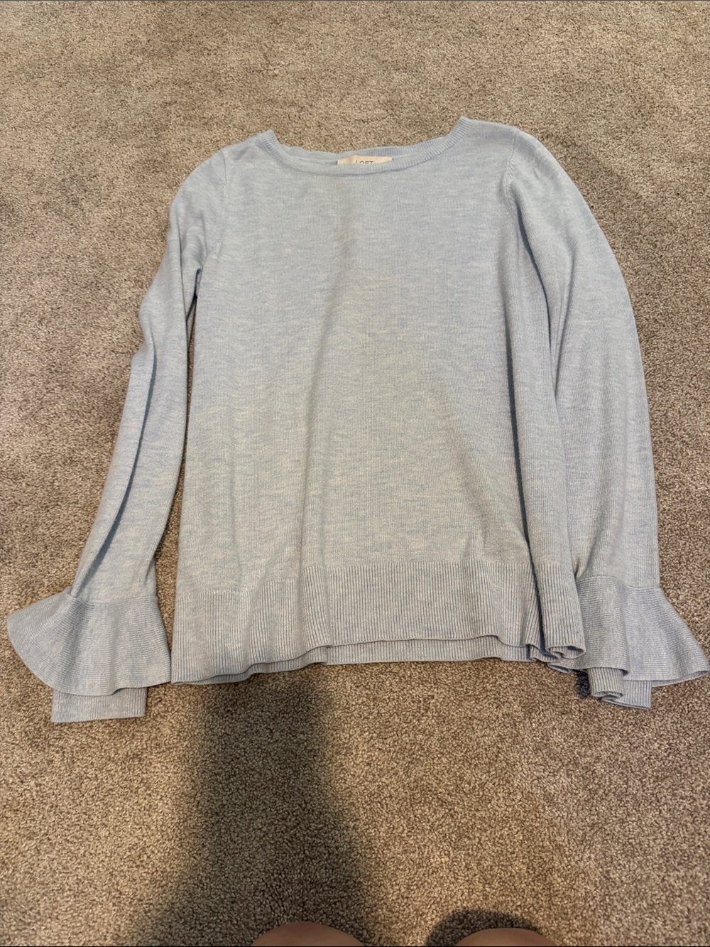 LOFT Light Blue Ruffle Cuff Crewneck Sweater